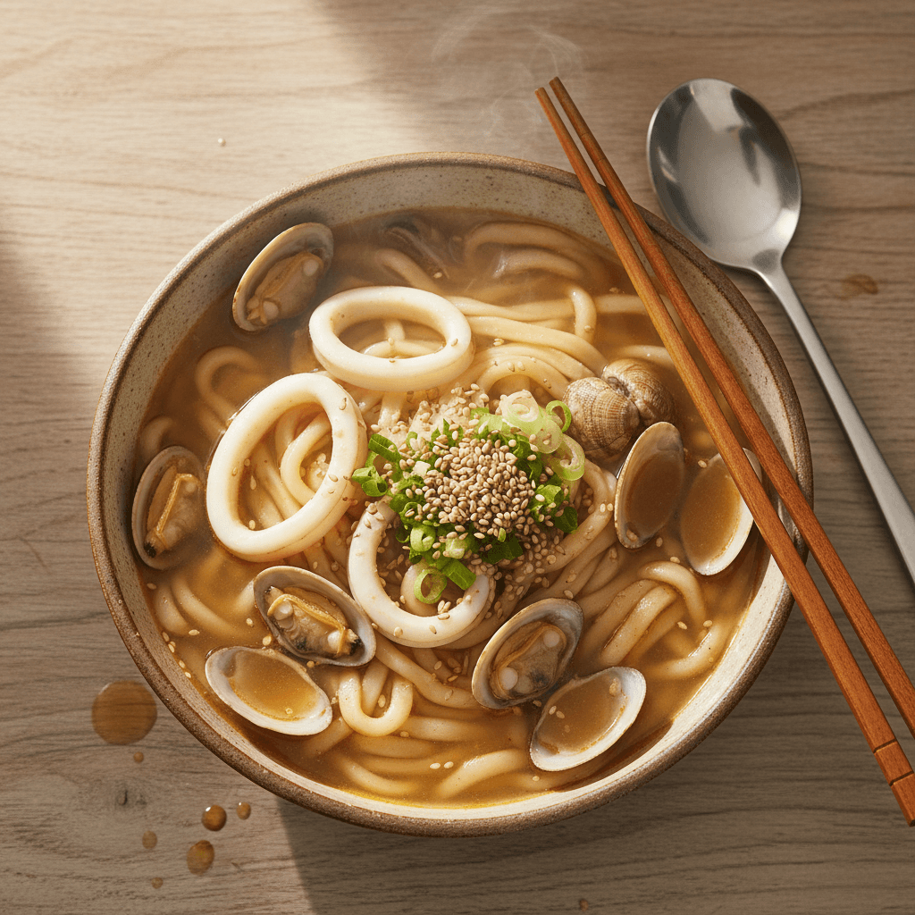 Seafood kalguksu noodle soup