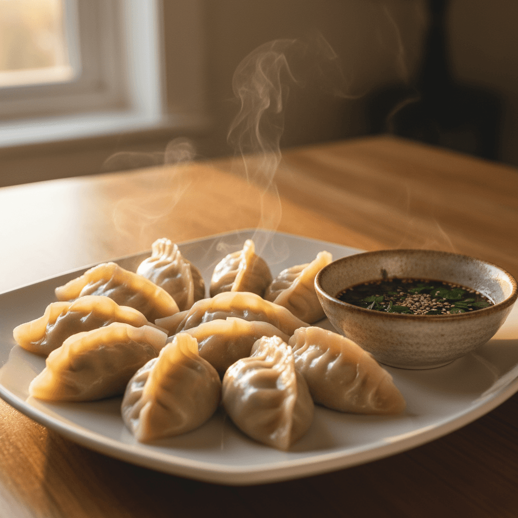 Pan-fried dumplings with golden, crispy exterior